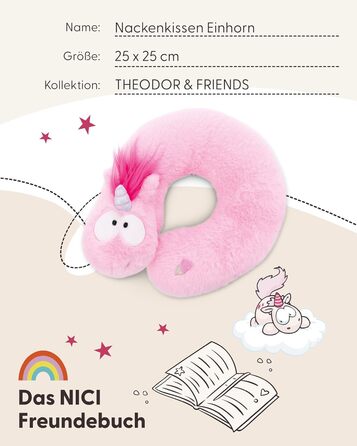 Дитяча подушка для шиї NICI Єдиноріг рожевий 25x25 см - Подушка для шиї - Пухнаста дитяча подушка для дівчаток та хлопчиків - Ідеально підходить як подушка для подорожей - 49656