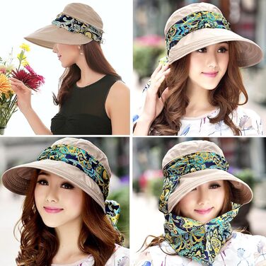 Жіночий складаний сонцезахисний капелюх KXF 2-в-1 з клапаном на шиї, дихаючий, швидковисихаючий, захист 360, козирок для спорту на свіжому повітрі, широкий козирок, захист від ультрафіолету UPF 50, капелюх для пляжної риболовлі, один розмір 4