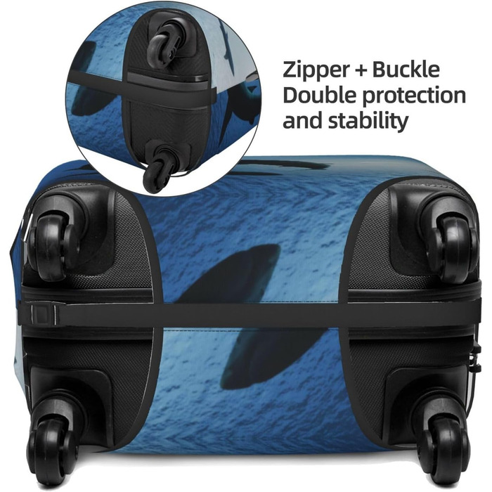 Чохол для валізи Акула TOMPPY еластичний, захисний, миється, підходить для валіз 18-32 дюйми, чорний, XL