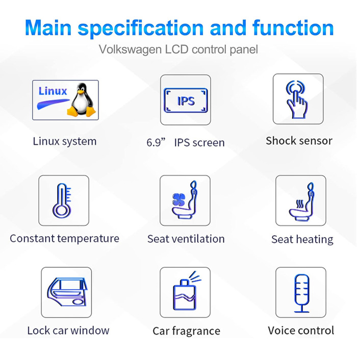 Панель керування автомобільним кондиціонером MOOKAKA сумісна з Volkswagen Tiguan 2017-2022 Панель кондиціонера HD РК-дисплей IPS Сенсорний екран Підтримка голосового керування, клімат-регулювання, підігрів сидінь
