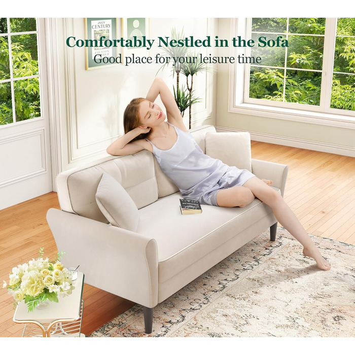 Невеликий 3-місний диван, 175 см. Зручний маленький диван для кімнати підлітка, швидке складання за 3 хвилини без інструментів, сучасний маленький диван для квартири або офісу, бежевий, 175 см.