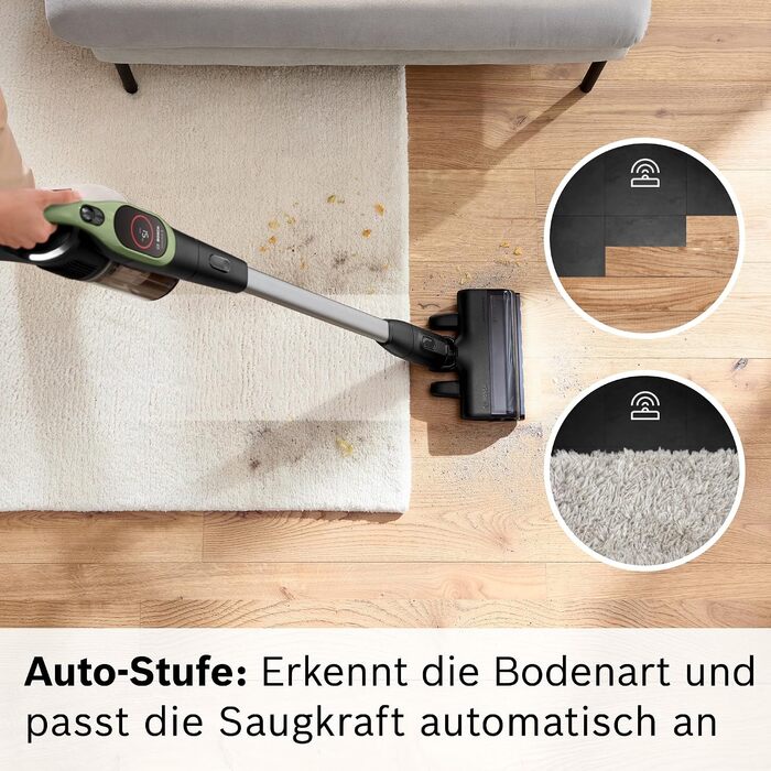 Акумуляторний пилосос Bosch Unlimited 9 BBS921TBA, бездротовий, MicroClean Technology, дисплей, компресія пилу, HEPA-фільтр, 10 років гарантії на двигун, змінний акумулятор, LED-підсвітка, щілина для вузьких місць, зелений