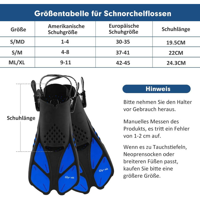 Ласти для сноркелінгу Glymnis, регульовані, для дорослих та дітей, короткі ласти для дайвінгу, плавання, сноркелінгу, розмір S/M (37-41), чорний/синій