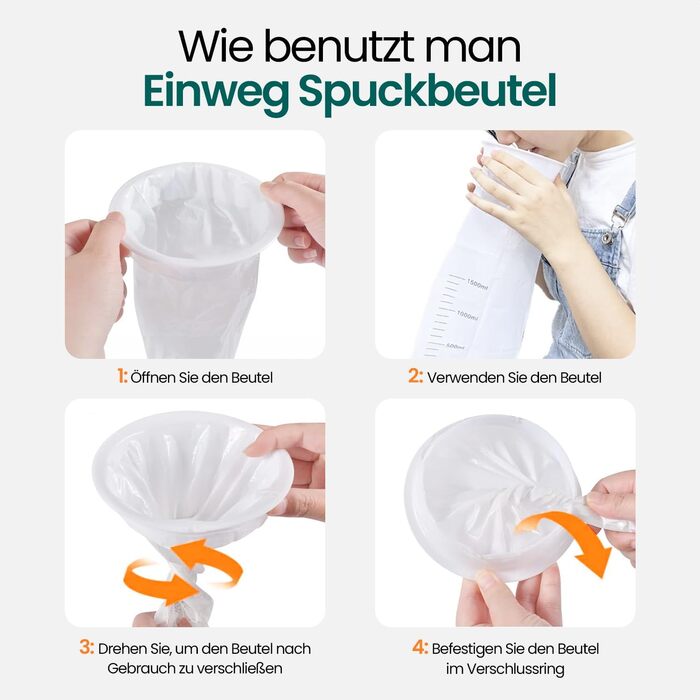 Білих блювотних пакетів об&39ємом 1500 мл з мундштуком, що герметично захищають від ранкової нудоти, відрижки, для вагітних - пакети для стискання, пакети для слини, 50