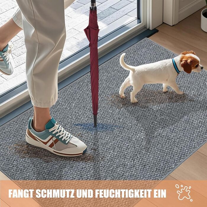 Килимок для внутрішніх приміщень, що вловлює бруд, 80x100 см, нековзний килимок для зовнішнього та внутрішнього використання, що миється, водонепроникний вхідний килимок, абсорбуючий килимок для вхідних дверей та дверей (сірий, 80 x 100 см)
