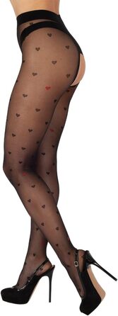 Сексуальні колготки BANANALU, з відкритою інтимною зоною та сердечками, 20 DEN, чорний, XL