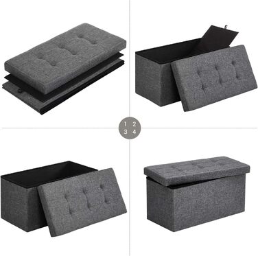 Пуф для зберігання SONGMICS, Складана лавка, Пуф для ніг 38 x 76 x 38 см, Коробка для зберігання, Вантажопідйомність до 300 кг, для вітальні, спальні, коридору, Шиферно-сірий LSF47K 76B см Шиферно-сірий