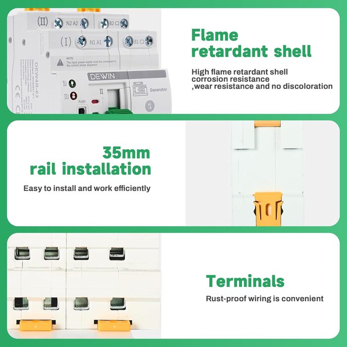 Автоматичний перемикач, 4P 63A 400V ATS перемикач, аварійний автоматичний перемикач живлення, подвійний автоматичний перемикач живлення на DIN-рейку