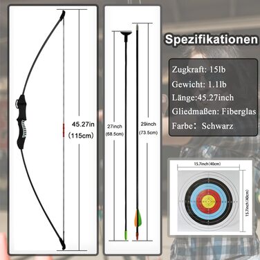 Лук і стріли для підлітків — набір для початківців (композитна рукоятка, скловолокняні плечі)