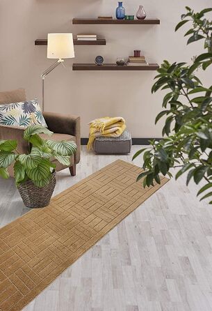 Килимова доріжка з гумовою основою, нековзна, яку можна прати, довжина 2,4 м, для кухні, коридору, сходів, спальні, ванної кімнати, передпокою, коричнево-бежева, вибір довжини (66 x 2,4 м) 2&392&39 x 8&39 (прямокутна) Бежеві цеглинки