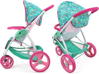 Лялькова коляска для бігу, зелена, рожева, сердечка, аксесуари для ляльок до 61 см, складна конструкція, висувний балдахін, для зб