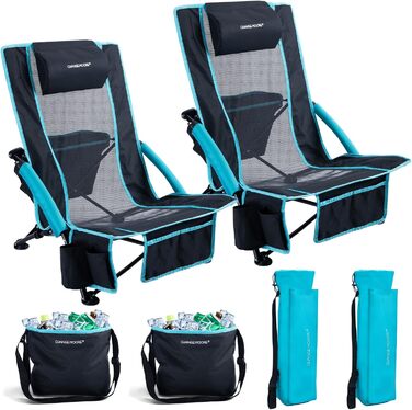 Пляжний стілець CHANGEMOORE з сумкою-холодильником 2-в-1, складний, 136 кг, вкл. тримач для напоїв, знімну подушку та сумку для перенесення для пляжу, саду, пікніка, подорожей (синій) комплект з 2 предметів