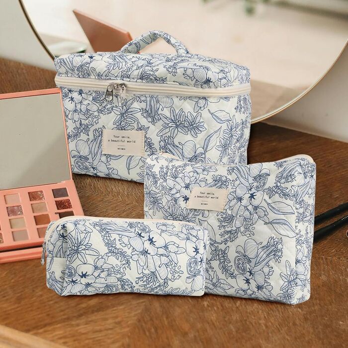 Набір косметичок жіночих, Дорожня косметичка з 3 частин з квітковим візерунком, Туалетна сумка Туалетна сумка з бавовни, Організат