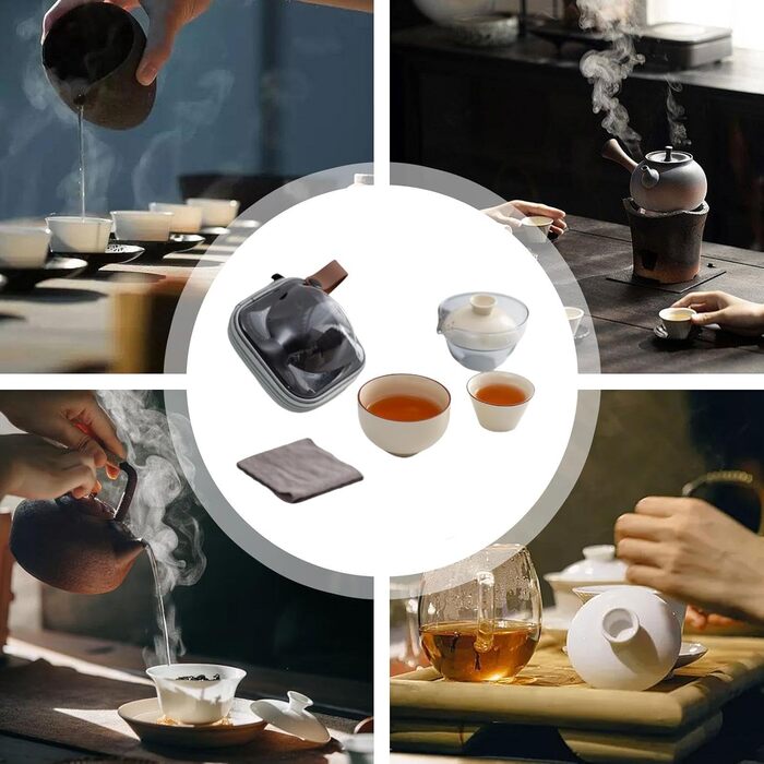 Компактний чайний набір Затишний чай керамічний чайник та чашки з рушником для подорожей, портативний набір для чаювання, ідеальний для пікніків, подорожей та кемпінгу, вишуканий подарунковий набір.