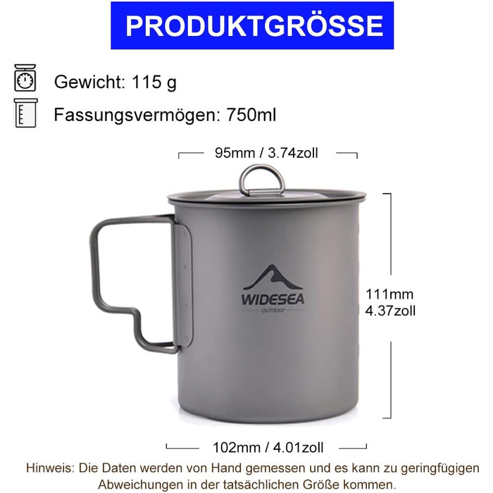 Кемпінговий титановий Бехер Widesea (750 мл)