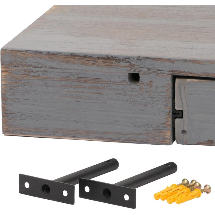 Настінна полиця Mendler HWC-H37, плаваюча полиця настінна полиця підвісна полиця, шухляда з масиву дерева 8x80x25см - сіра, пошарп