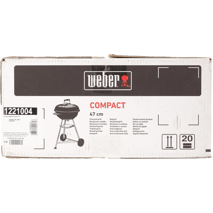 Гриль для вугілля Weber Compact Kettle, діаметр решітки 47 см, решітка для барбекю з порцеляновою емальованою кришкою та чайником,