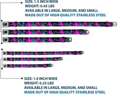 Нашийник для собак Buckle-Down з пряжкою, Harley Quinn, прицільні пози Джокера, чорний, бірюзовий, фуксія, ширина 2,5 см, для обхвату шиї 38-66 см, великий розмір (DC-WJK047-L)