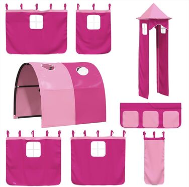 Дитяче ліжко-горище з вежею рожеве 90x200 см з масиву сосни