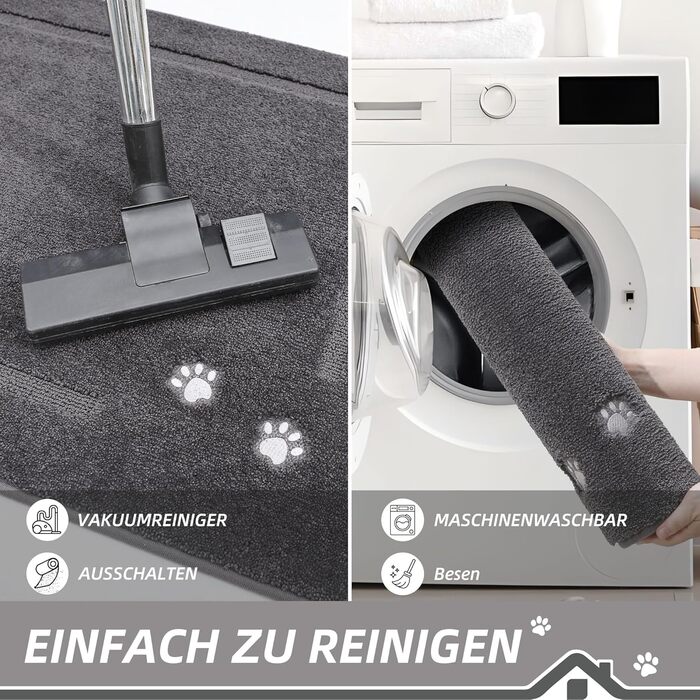 Килимок BEQHAUSE для прихожих, 60 x 90 см, миючий килимок для бруду, нековзний, можна прати в пральній машині, для вхідних і задніх дверей, входів, коридорів, темно-сірий