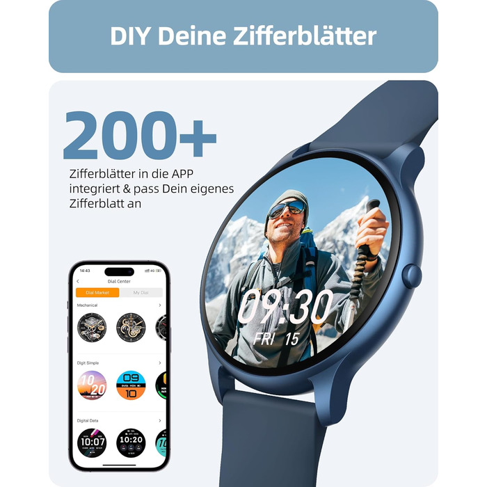 Чоловічий круглий смарт-годинник Parsonver з функцією телефону, фітнес-годинник для чоловіків та жінок зі 100 спортивними режимами, серцевим ритмом, монітором сну, крокоміром, водонепроникним IP68, смарт-годинник, жіночий годинник, синій, SPROD1