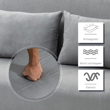 Розкладний диван HOMCOM 3-в-1 185x105 см з регульованою спинкою в 5 положеннях, декоративні подушки, 2-місний диван з функцією сну, оксамитовий вигляд, шезлонг для вітальні, спальні, світло-сірий