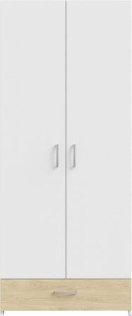 Шафа 80, Класична шафа з двома дверима на петлях та полицею, інженерна деревина, білий/декор дуба Пуччіні, ширина 79,7 см, висота 190,5 см, глибина 54,4 см, білий/коричневий