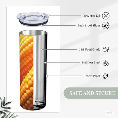 Кухоль з прямою трубочкою, 590 мл, дизайн кукурудза, дорожній кухоль з принтом, підходить для кемпінгу, офісу та дому