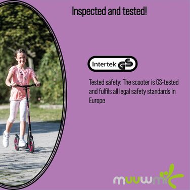 Самокат, 215 мм, ABEC 7, для дітей та дорослих, протестований GS, регульований по висоті, рожевий