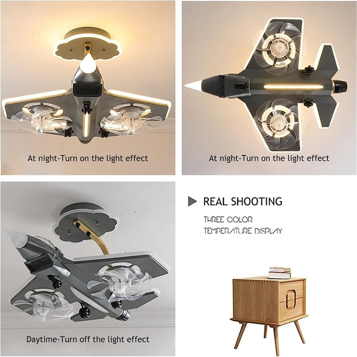 Тихий вентилятор лампа мультфільм літак стельові вентилятори з легким вертольотом модель світлодіодна регульована 6 швидкість вітр