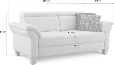 Місний диван Cavadore Ammerland / Диван у сільському стилі з пружинним каркасом / Вкл. регульовані підголівники / 186 x 84 x 93 / Текстурована тканина сірого кольору, 3-