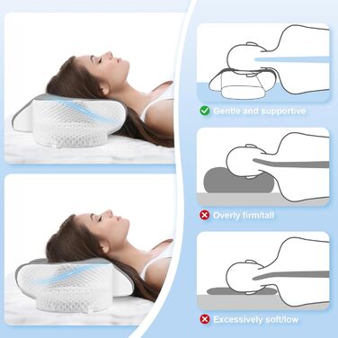 Подушка для шиї, подушка з піни з ефектом пам&39яті, ергономічна подушка для сну на боці, спині та животі з 2 знімними чохлами, сіра