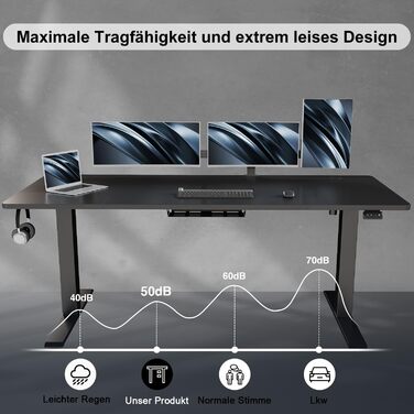 Стіл для письмового столу 180 x 80 см з лотком для кабелів, електрично регульований по висоті стійкий стіл для стояння, комп'ютерн