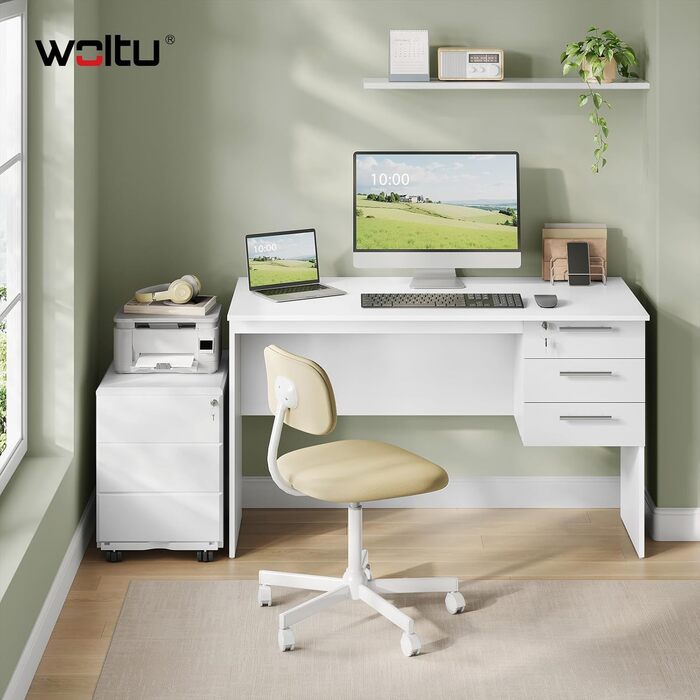 Письмовий стіл з 3 шухлядами, комп&39ютерний стіл білий, 120x60 см офісний стіл ПК стіл, дитячий робочий стіл, для кабінету, спальні, вітальні