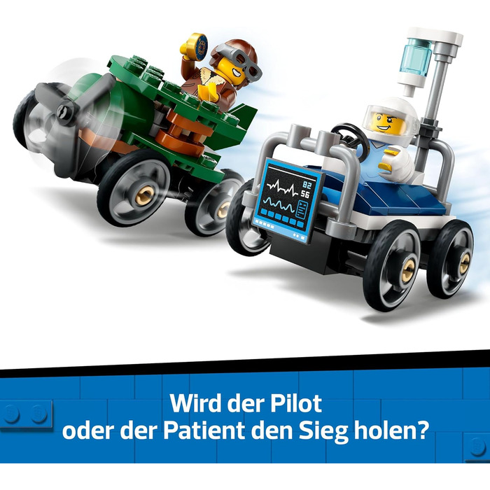Набір LEGO City Літак проти гоночного автомобіля на лікарняному ліжку - Іграшка для хлопчиків і дівчаток від 5 років - Конструктор