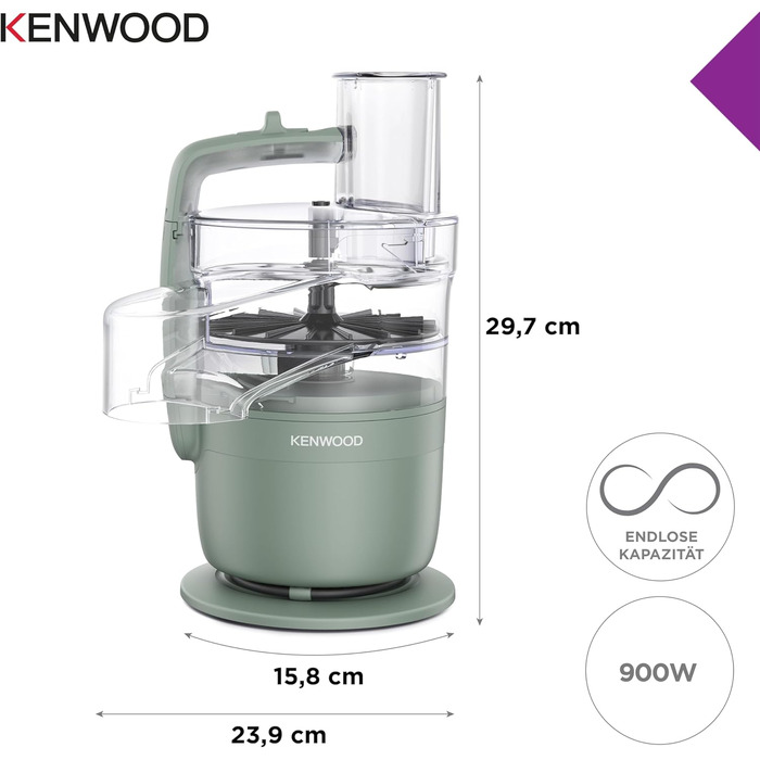 Компактний кухонний комбайн Kenwood MultiPro Compact з функцією Express Serve, ножами з нержавіючої сталі, дисками для нарізки та тертя, імпульсним режимом, 900 Вт, Зелений (FDP23.140GR)