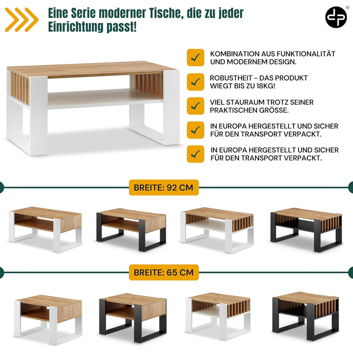 Журнальний столик для дивана Невеликий журнальний столик з білого дуба з місцем для зберігання Сучасний журнальний столик з рейками Журнальний столик Невеликий столик Журнальний столик 92 см Міцний журнальний столик, білий дуб