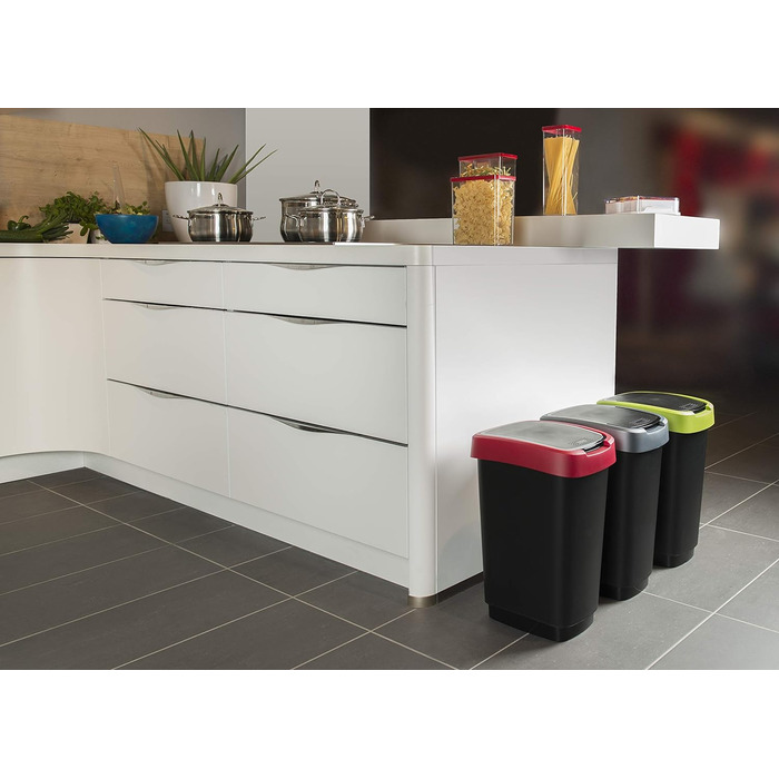 Відро для сміття Rotho Twist 50 л з кришкою, пластик (PP) без вмісту BPA, чорний/сріблястий, 50 л (40,1 x 29,8 x 60,2 см)
