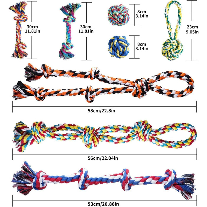 Перетягування каната, 8 Pack Indestructible Large Dog Toy Rope, Rope Dog Toys for Agressive Chewers