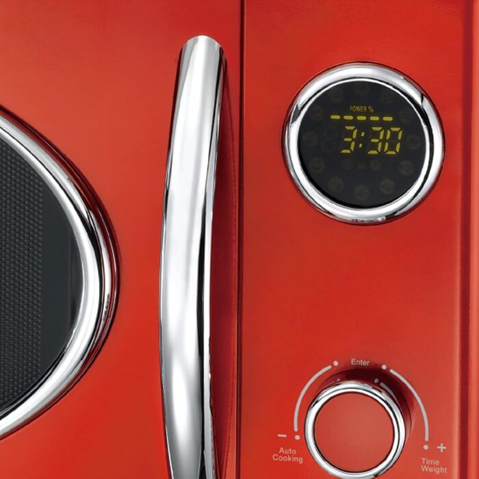 Мікрохвильова піч MELISSA 16330129 ретро/1000 Вт/23 літри, дизайнерська мікрохвильова піч з грилем/червоний металевий