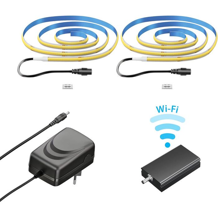 Світлодіодна стрічка COB JOR, 100,0 см, плоска, біла, 22,54 Вт, кожна 1209 лм, набір з 2 шт. , включаючи контролер WLAN Набір з 2 шт. Колір світла білий