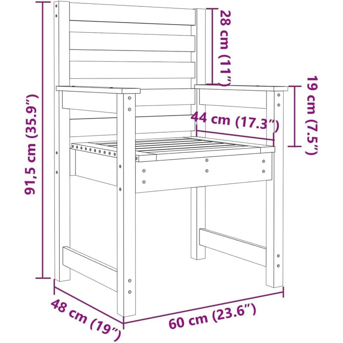 Садові стільці 2 шт., Садовий стілець з підлокітниками спинки, Садове крісло Патіо Стілець дерев'яний каркас, Садові меблі Дерев'яний стілець Стілець, Сірий Масив Дерева Сосна Сіра 60 х 48 х 91 см