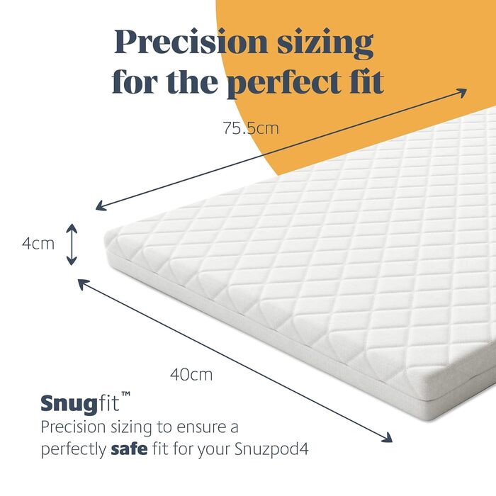 Матрац Mother Nurture Foam, білий, X см преміум-класу для дитячого ліжка, 80 x 40 x 3 см, підходить для Snuzpod3, 80 x 44 x 3 см Білий 80 x 44 x 3 см