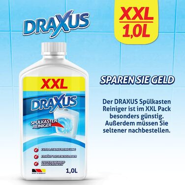 Очищувач бачків DRAXUS у пляшці розміру XXL (1.0 л) I Надзвичайно сильний засіб для видалення накипу з цистерни I Ретельно видаляє вапняний наліт і відкладення