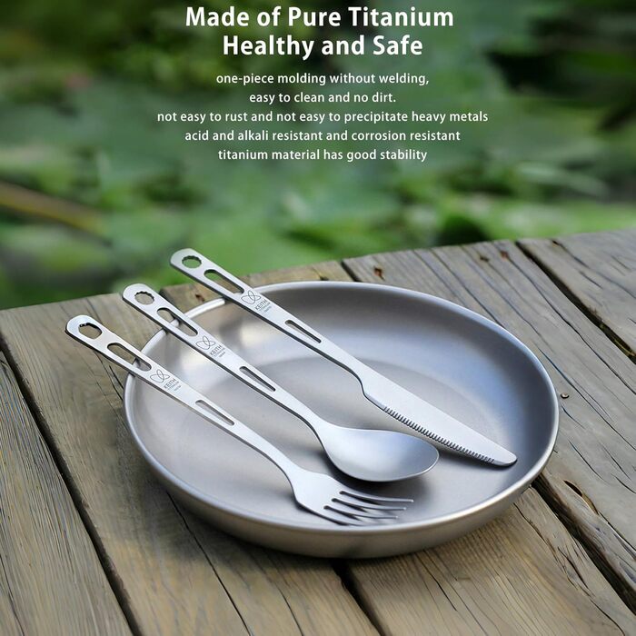 Набір столових приборів KEITH Titanium 3-в-1 для кемпінгу, ложка, виделка, ніж, із сумкою для зберігання
