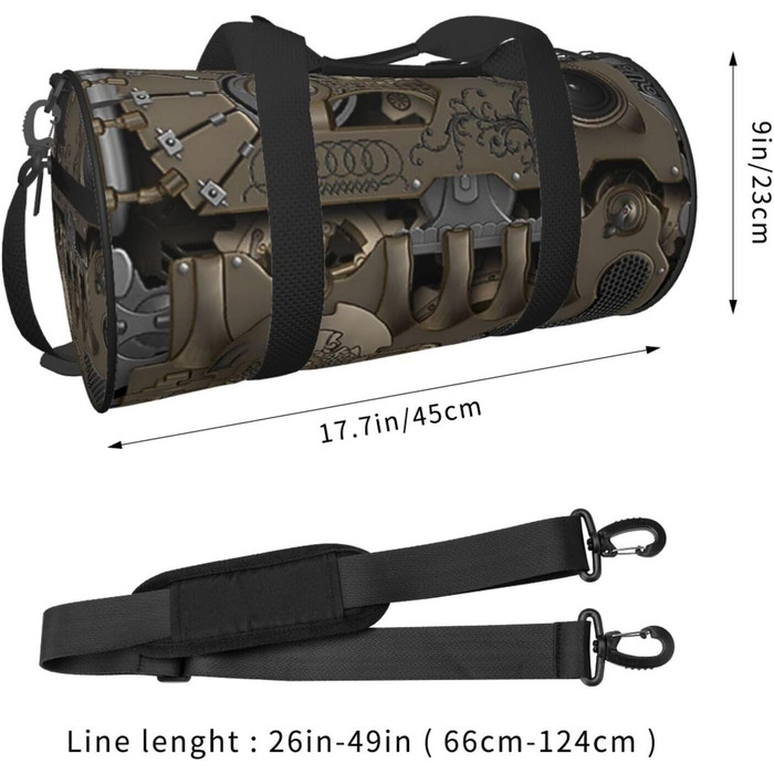 Спортивна сумка, дорожня сумка, стиль стімпанк, з механічними шестернями, принт, сумка на нічліг, чорна, універсальний розмір, сумка для подорожей