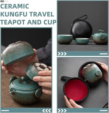 Японський чайний набір для подорожей з керамічної чайнички та чашки. Міцний чохол зі штучної шкіри для любителів чаю та повсякденного використання.
