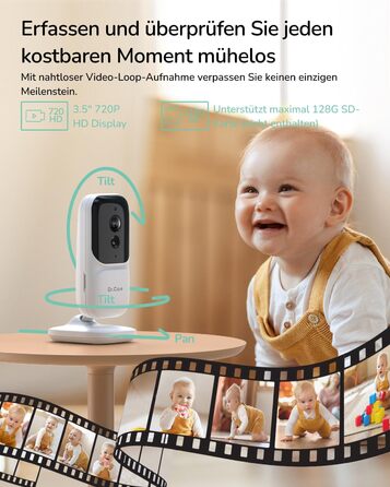 Монітор Dr.Care NeoView з камерою, екран 3,5 дюйма, відеоняня, 2-сторонній аудіо, циклічний запис, нічне бачення, VOX, датчик темп