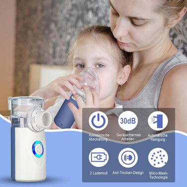 Інгалятор дитячий, інгалятор для дорослих дитячий, інгалятор небулайзер, інгалятор дитячий немовля, з маскою та насадкою від респіраторних захворювань Ефективний, підходить для сімейних подорожей (синій)