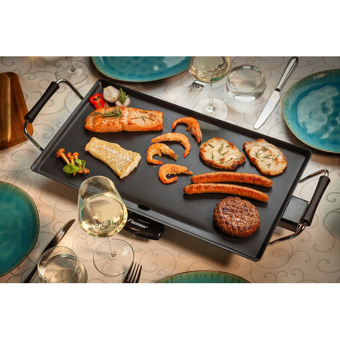 Електричний настільний гриль Bestron, пластина для гриля планча/теппаньякі з антипригарним покриттям, задоволення від гриля до 4 осіб, 2 000 Вт, колір Чорний, 47,5 х 25,5 см